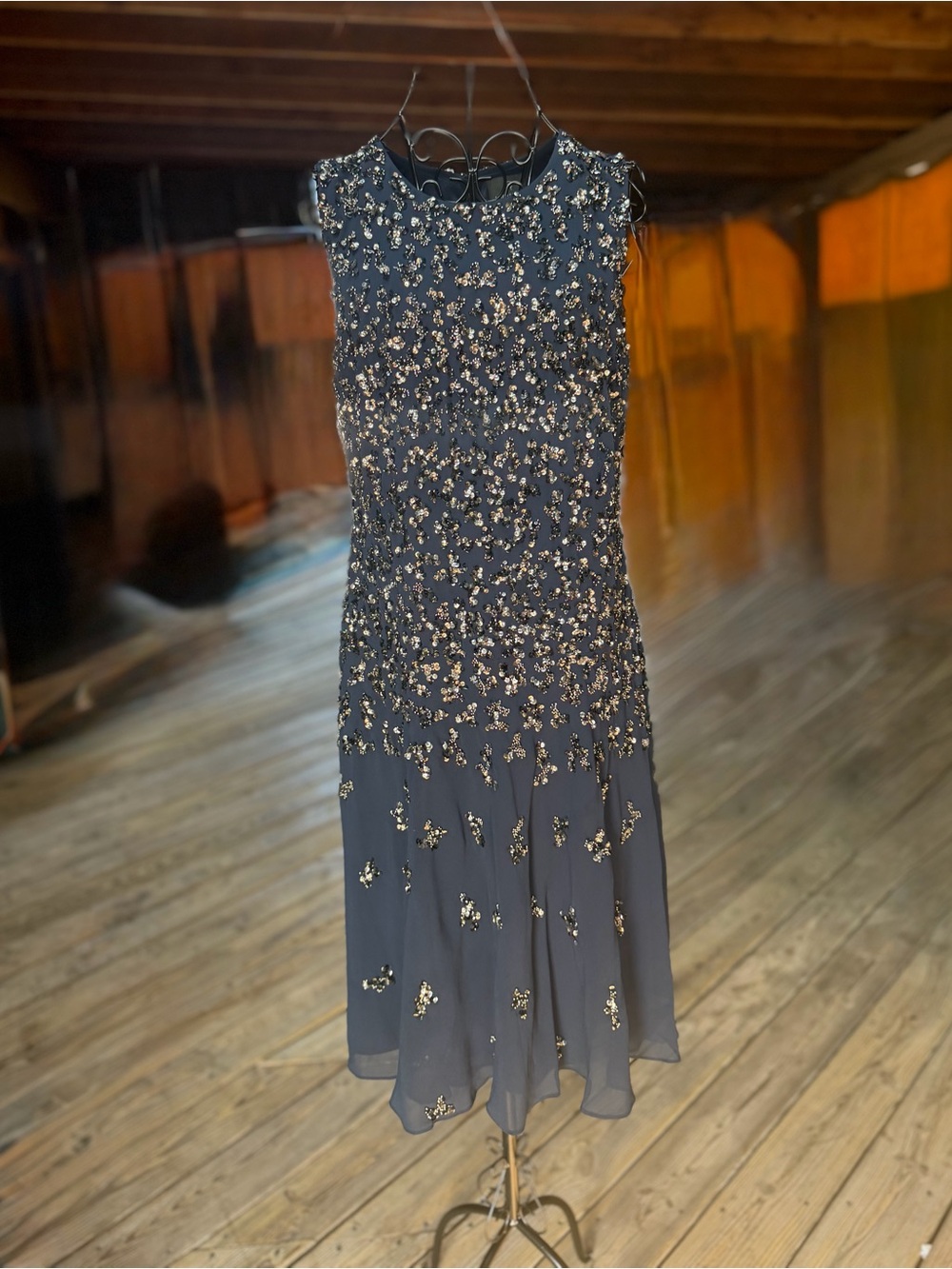 ✨NWT Adrianna Papell Beaded Navy Evening Dress with Matching Chiffon Jacket